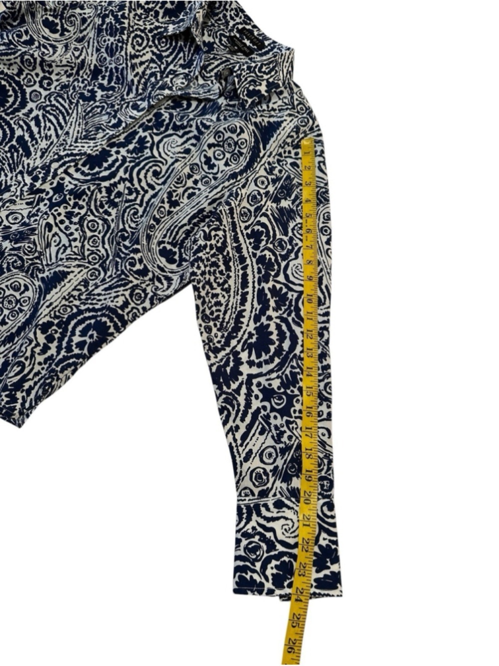 Foxcroft Chic Button-down Blouse Womens 14 Blue White Eclectic Floral Art Summer - Picture 14 of 17